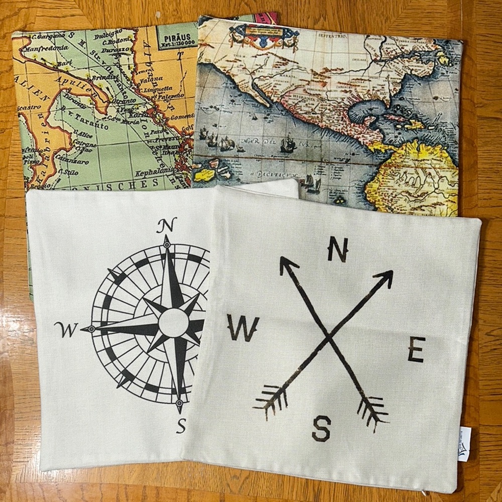 *NEW* PILLOWS AND MORE Map and Compass Pillow Cases